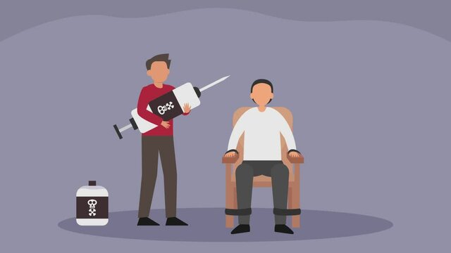Male executor giving lethal injection syringe
