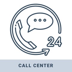 Call center outline icon. Delivery, shipping and logistic concept. Vector monochrome illustration isolated on white background.