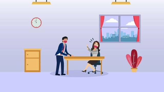 Scared businesswoman being harassed by male boss