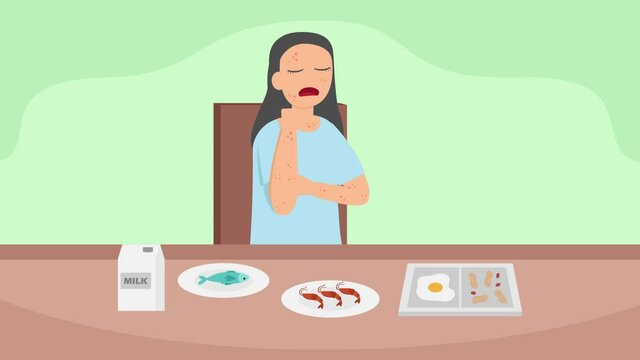 Sick woman suffering allergy of some foods