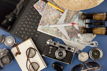 Items for rest and travel in composition on the table.