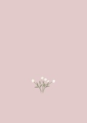 Illustration with pink cherry background and white camomile.