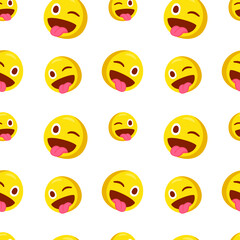 Wink Tongue Icon Emoji Pattern. Expression Seamless Background Symbols. Doodle Emoticon Illustration Design Vector.
