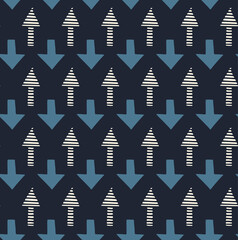 Doodle arrows patterns. Hand drawn dark blue seamless background
