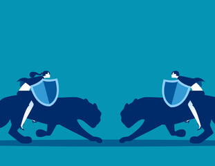Business riding on tiger animal and fighting