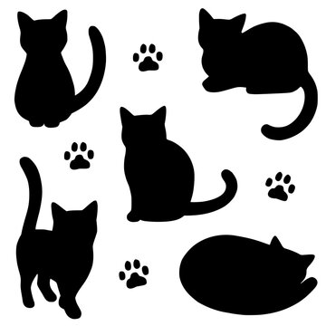 Set of five cat silhouettes