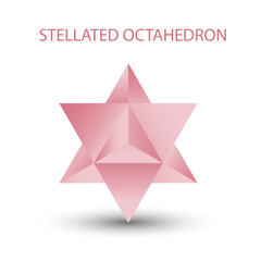 Vector pink Stellated Octahedron, also called Stella octangula, and Polyhedra Hexagon, geometric polyhedral compounds on a white background with a gradient for game, icon, logo, mobile, ui, web. - obrazy, fototapety, plakaty