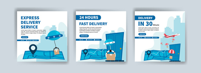 Express delivery service. Fast delivery 24 hours. Delivery in 30 minute. Banner vector for social media ads, web ads, business messages, discount flyers and big sale banners.