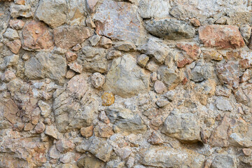 The surface of an ancient fortress wall made of stones