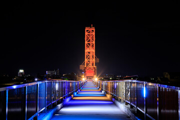 筑後川昇開橋　ライトアップ　福岡県大川市　Chikugogawa Lift Bridge Night view...