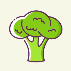 Fresh broccoli colored icon. Vegetable products. Healthy food concept. Vector stylish flat illustrations on yellow background.