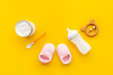 Baby bottle of milk for feeding with milk formula