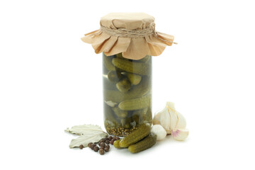 Jar of pickles isolated on white background