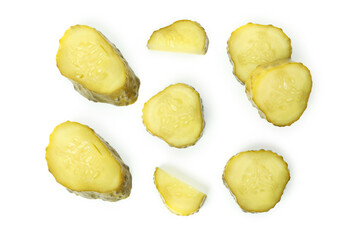 Slices of pickle isolated on white background