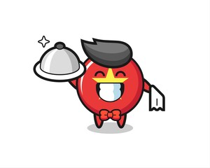 Character mascot of vietnam flag badge as a waiters