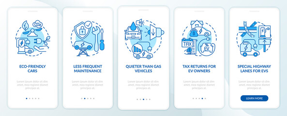 Fototapeta na wymiar Eco-friendly advantages onboarding mobile app page screen. Electric vehicle service walkthrough 5 steps graphic instructions with concepts. UI, UX, GUI vector template with linear color illustrations