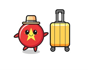 vietnam flag badge cartoon illustration with luggage on vacation