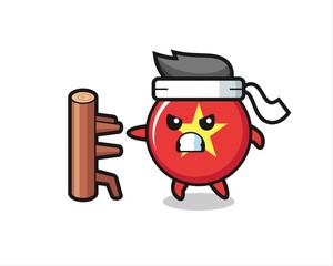 vietnam flag badge cartoon illustration as a karate fighter