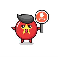 vietnam flag badge character illustration holding a stop sign