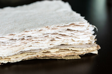 Handmade paper. Selective focus. Close up