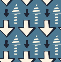 Doodle arrows patterns. Hand drawn dark blue seamless background
