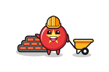 Cartoon character of vietnam flag badge as a builder