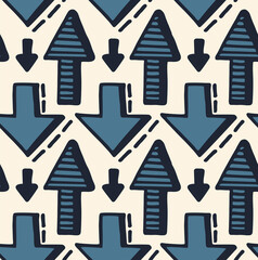 Doodle arrows patterns. Hand drawn dark blue seamless background