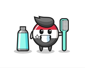 Mascot Illustration of yemen flag badge with a toothbrush