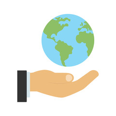 The hand holds the earth. Illustration on a white background.