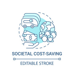 EV societal cost saving concept icon. Eco car quantifying benefits abstract idea thin line illustration. Green net energy savings. Vector isolated outline color drawing. Editable stroke