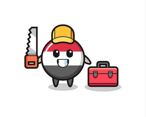 Fototapeta premium Illustration of yemen flag badge character as a woodworker