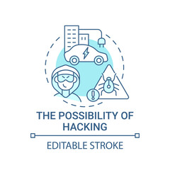 Autonomous hacking possibility concept icon. Hybrid enhancing cybersecurity systems abstract idea thin line illustration. Tricking autopilot car. Vector isolated outline color drawing. Editable stroke