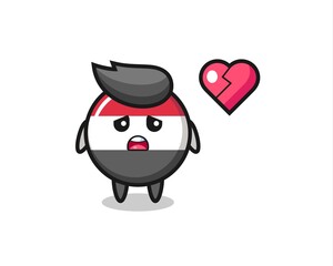 yemen flag badge cartoon illustration is broken heart