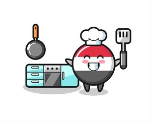 yemen flag badge character illustration as a chef is cooking