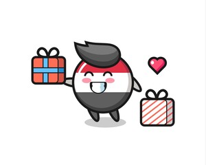 yemen flag badge mascot cartoon giving the gift