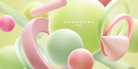 Abstract background with 3d mint green and soft pink shapes. Abstract elegant background.