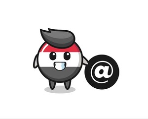 Cartoon Illustration of yemen flag badge standing beside the At symbol