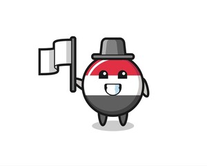 Fototapeta premium Cartoon character of yemen flag badge holding a flag