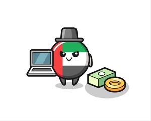 Mascot Illustration of uae flag badge as a hacker