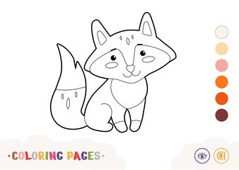 Colorless image of a cute linear fox isolated on white background. Wild animals preschool kids coloring book illustrations and developmental activity.