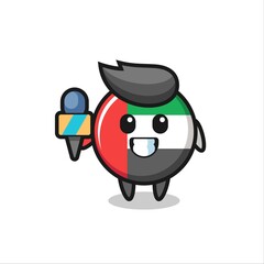 Character mascot of uae flag badge as a news reporter