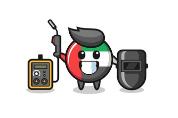 Character mascot of uae flag badge as a welder