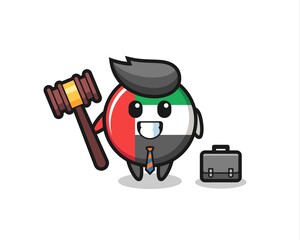 Illustration of uae flag badge mascot as a lawyer