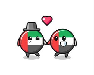 uae flag badge cartoon character couple with fall in love gesture