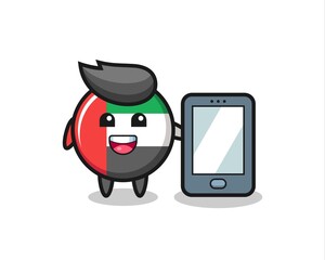 uae flag badge illustration cartoon holding a smartphone
