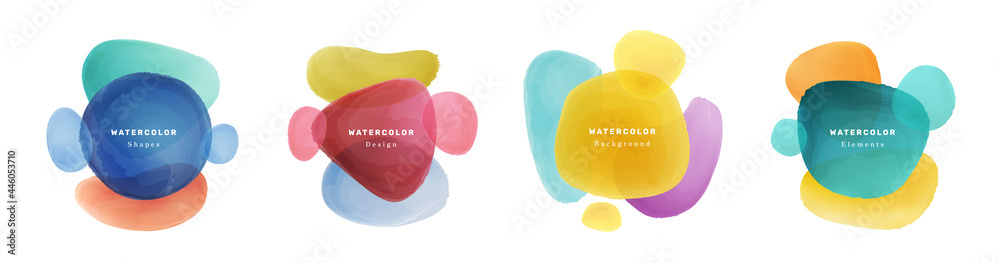 Poster abstract banners or flyers designs with watercolor shapes, blobs and brushes with inscriptions. comp