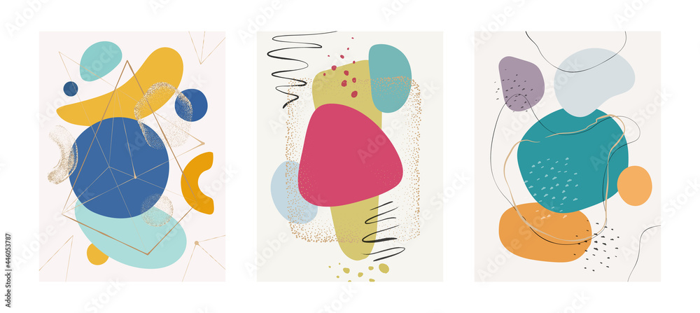 Aufkleber Watercolor shapes, blobs and brushes on cover pages or poster, design of compositions with abstract look. Geometry and shapeless forms, trendy banners and elegant postcards. Flat cartoon vector