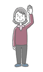 手を上げて反応する高齢女性