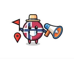 Character cartoon of norway flag badge as a tour guide