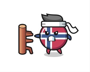 Fototapeta premium norway flag badge cartoon illustration as a karate fighter